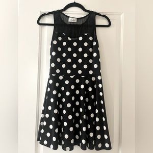 Polka Dot Sleeveless Dress with Mesh Top
